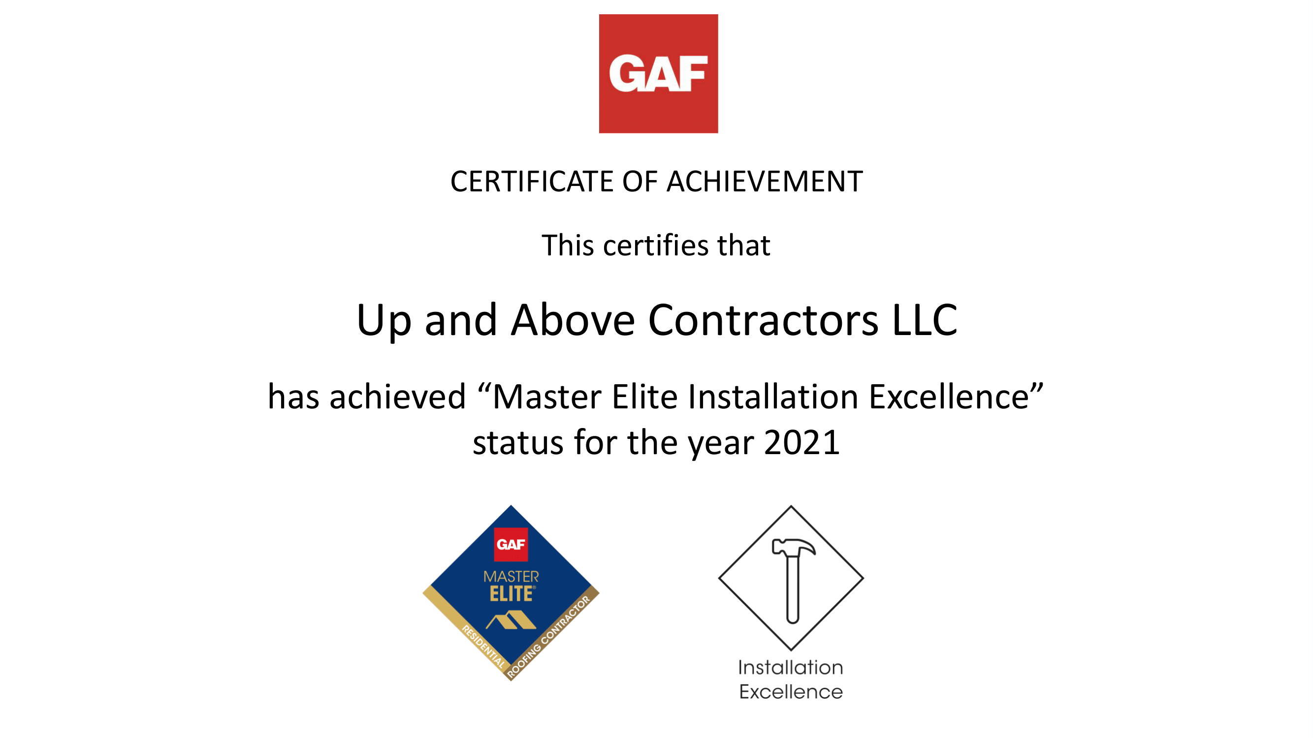 Up and Above Installation Excellence