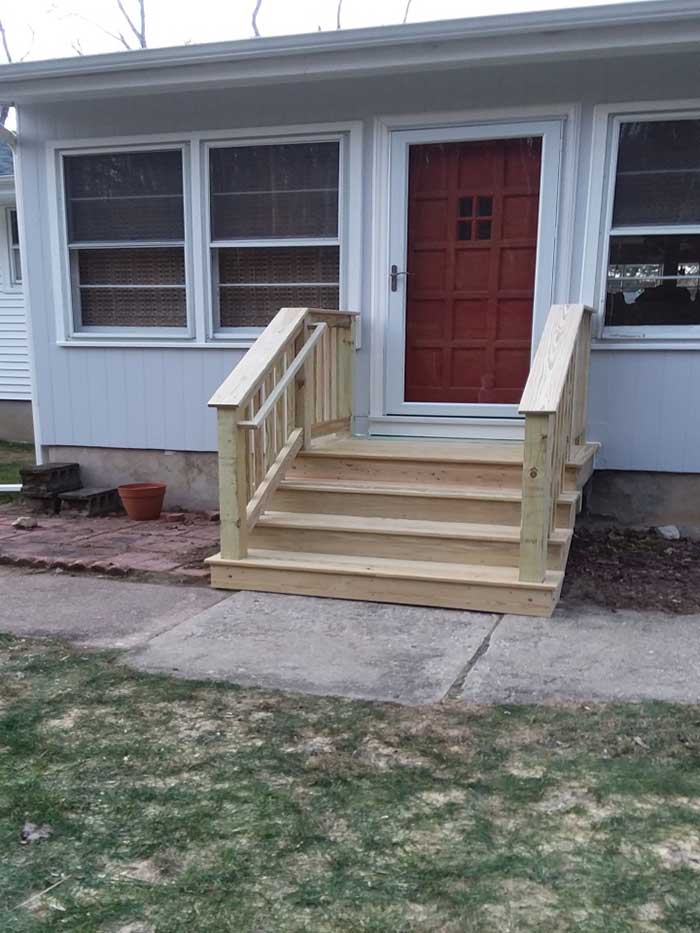 P T Wood Back Porch With Wood Railings
